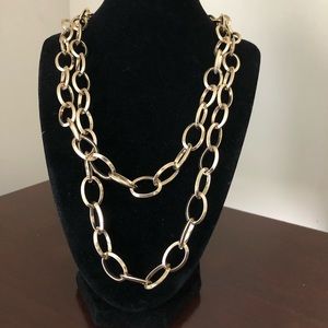 Crown Trifari Gold Statement Necklace Double Strand Link 22' #877